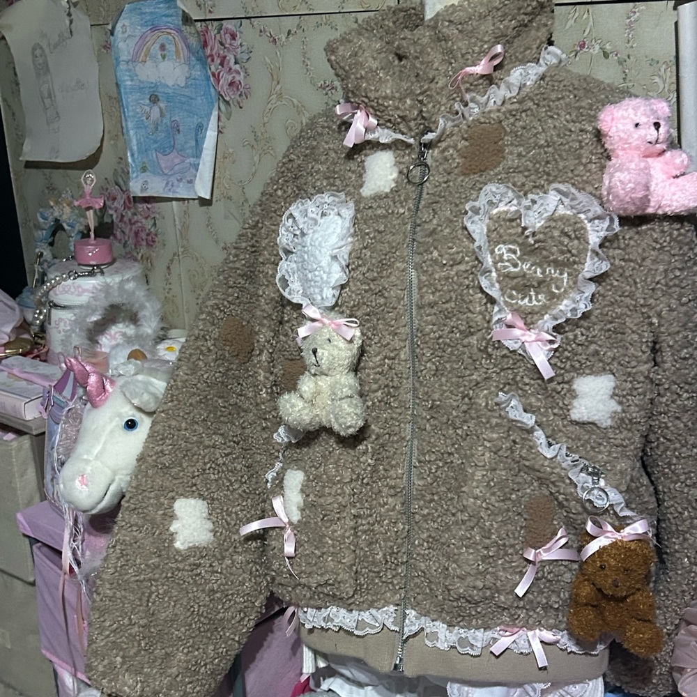 Cuddly 🎀 ooak fluffy teddy jacket coat bows coquette cutie teddy bears